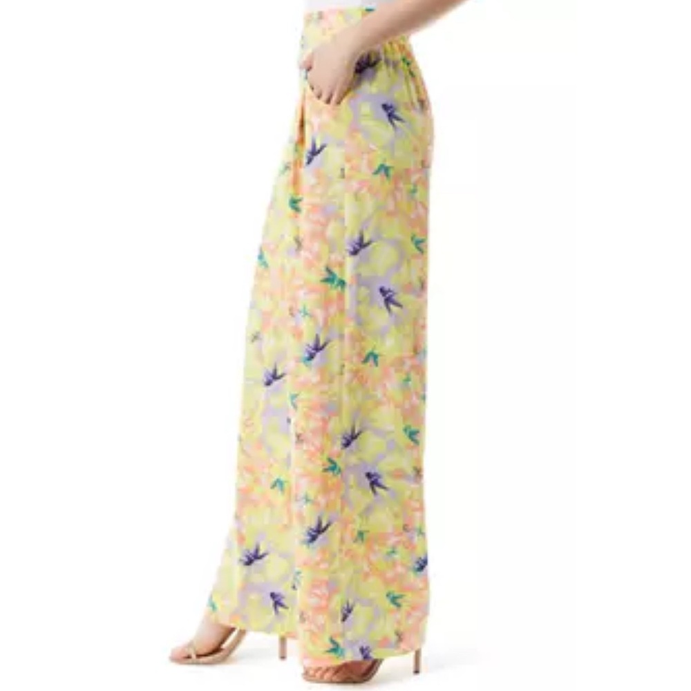 Jessica Simpson Winnie Print Yellow and Purple Wide Leg Soft Pants - Picture 3 of 7